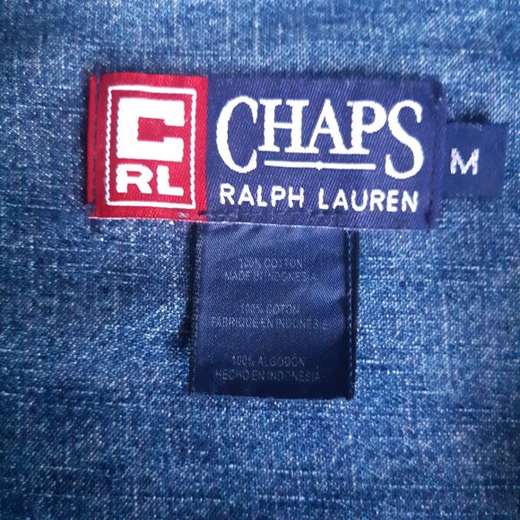 CHAP'S Ralph Lauren SZ M Faded Denim 100% Cotton Button Down Men's Shirt - Picture 8 of 13